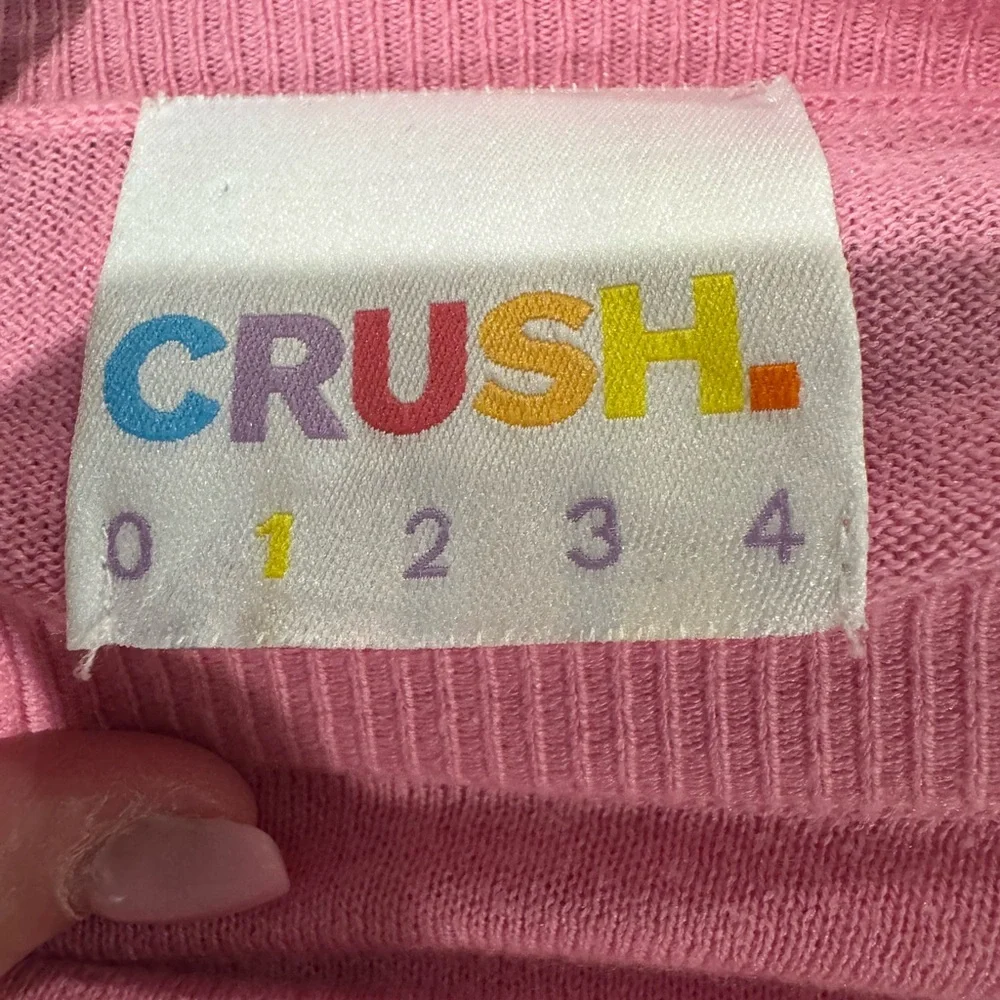 Crush 1234 sz 1 (equivalent to a small) Pink Crew Neck Banded Bottom Sweater - Picture 3 of 5